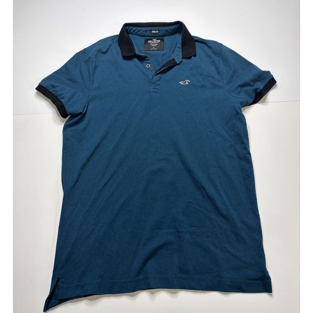 Hollister Stretch Collared Blue Navy T-Shirt Men's L.